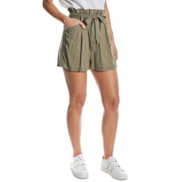 OAT Juniors Chambray Pull-on High-Waisted Paperbag Shorts Dark Green XL $64 NWT - Picture 4 of 9